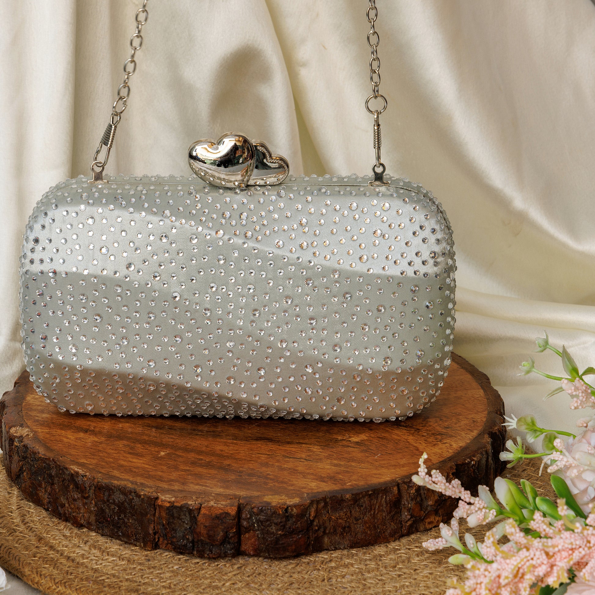 ladies silver clutch
