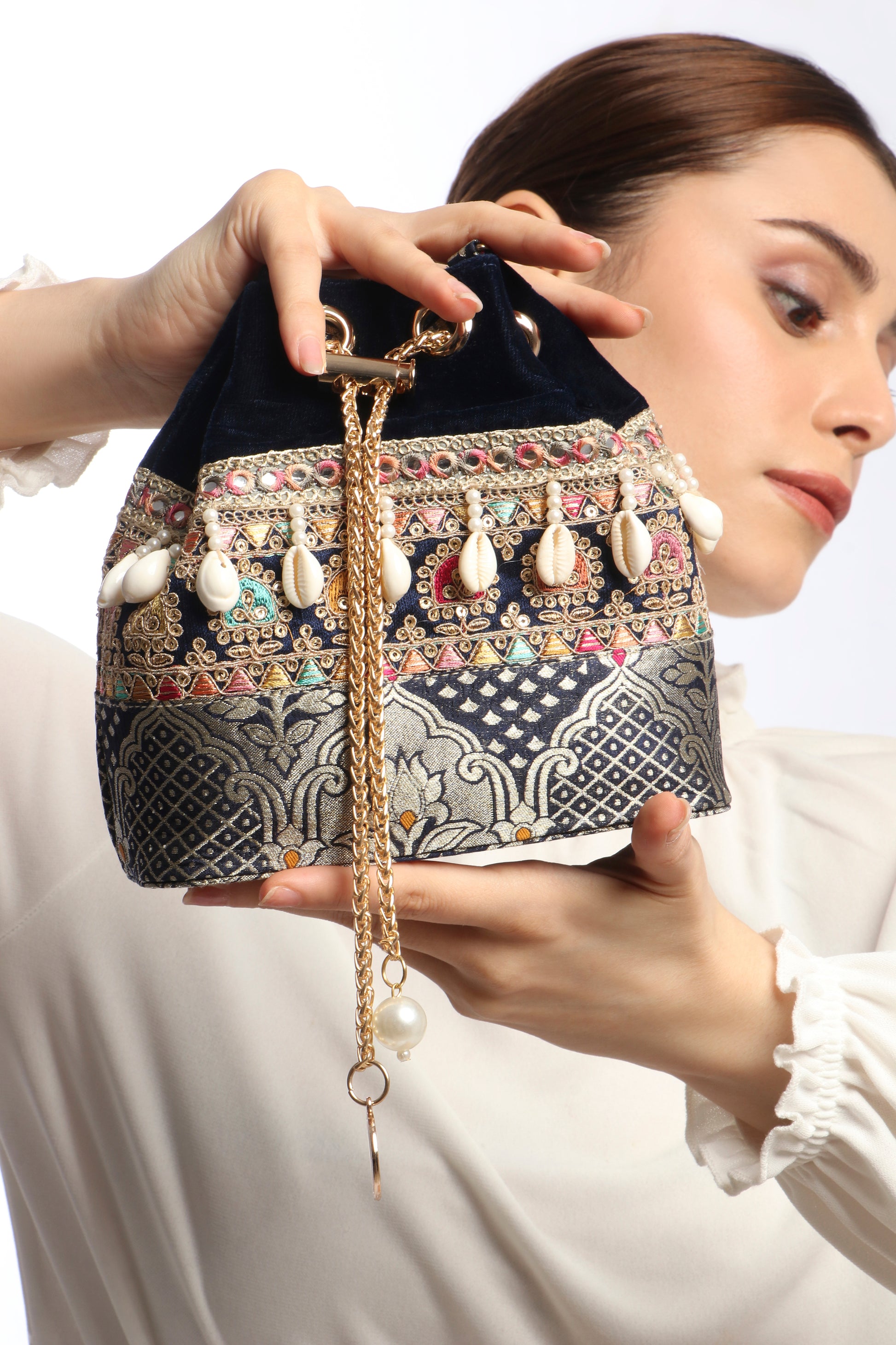 Rani Blue Velvet Bucket Bag