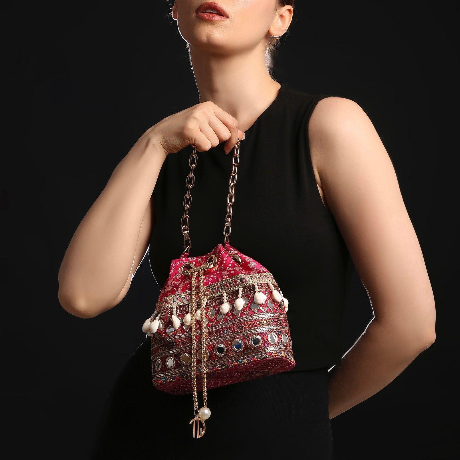 Rani Pink Bandhani Bucket Bag