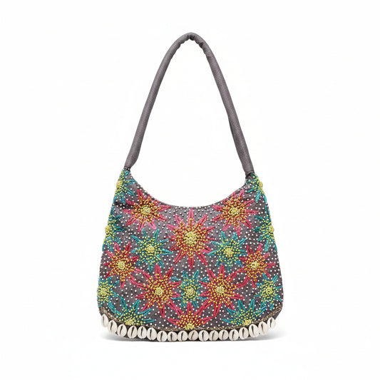 Boho Kashida Embroidery Mini Grey Handbag
