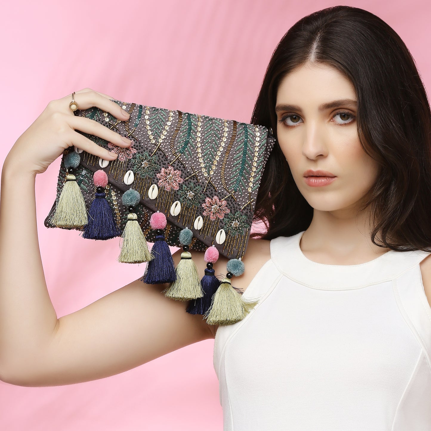 Gaia Grey envelope clutch