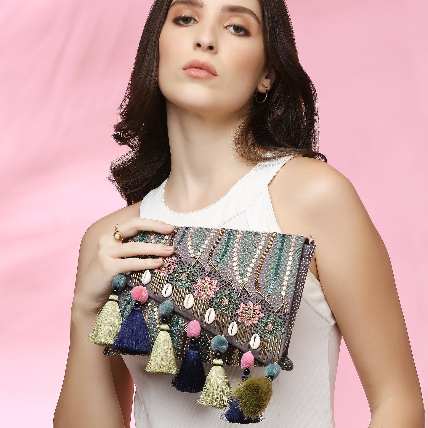 Gaia Grey envelope clutch