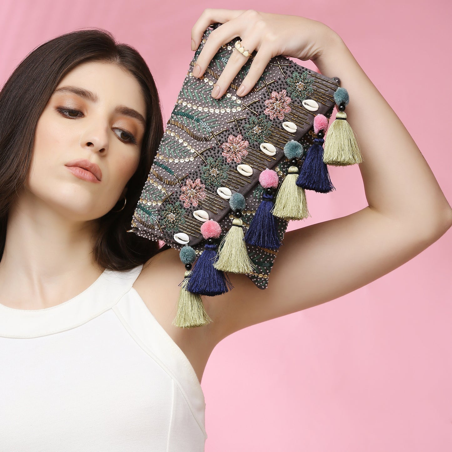 Gaia Grey envelope clutch