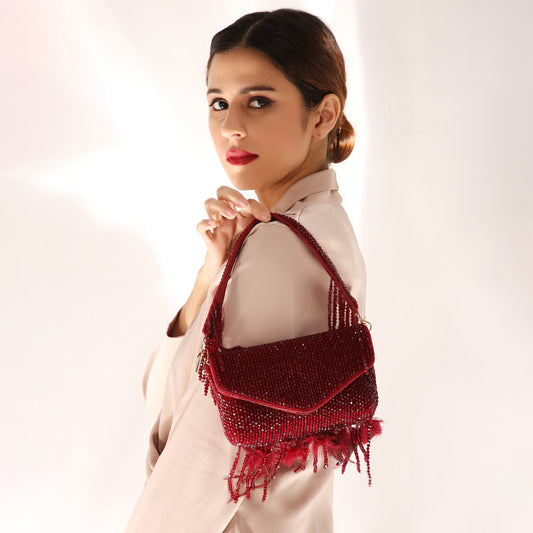 womens red clutch bag