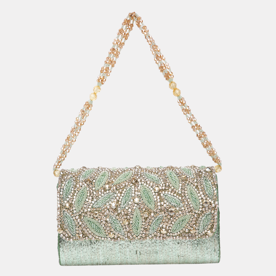 Liesha Green Embellished Clutch bag