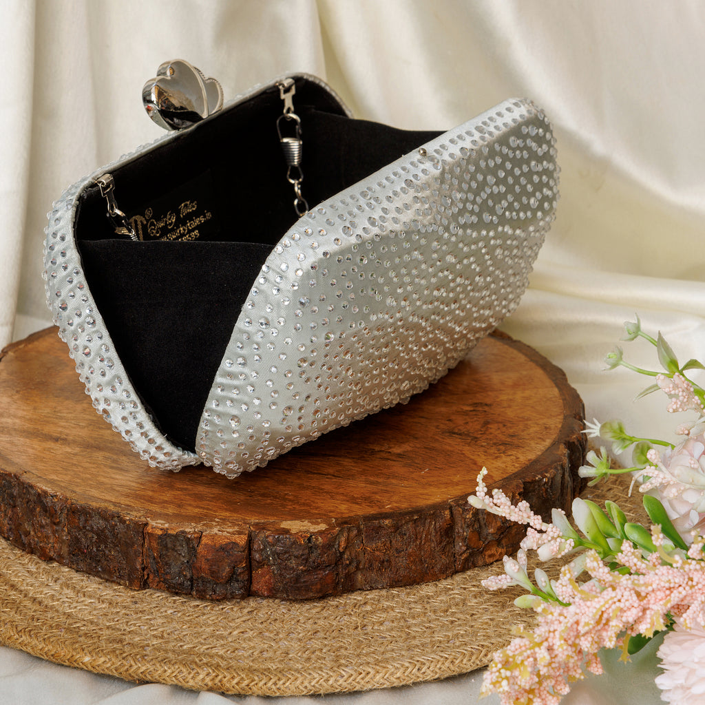 ladies silver clutch