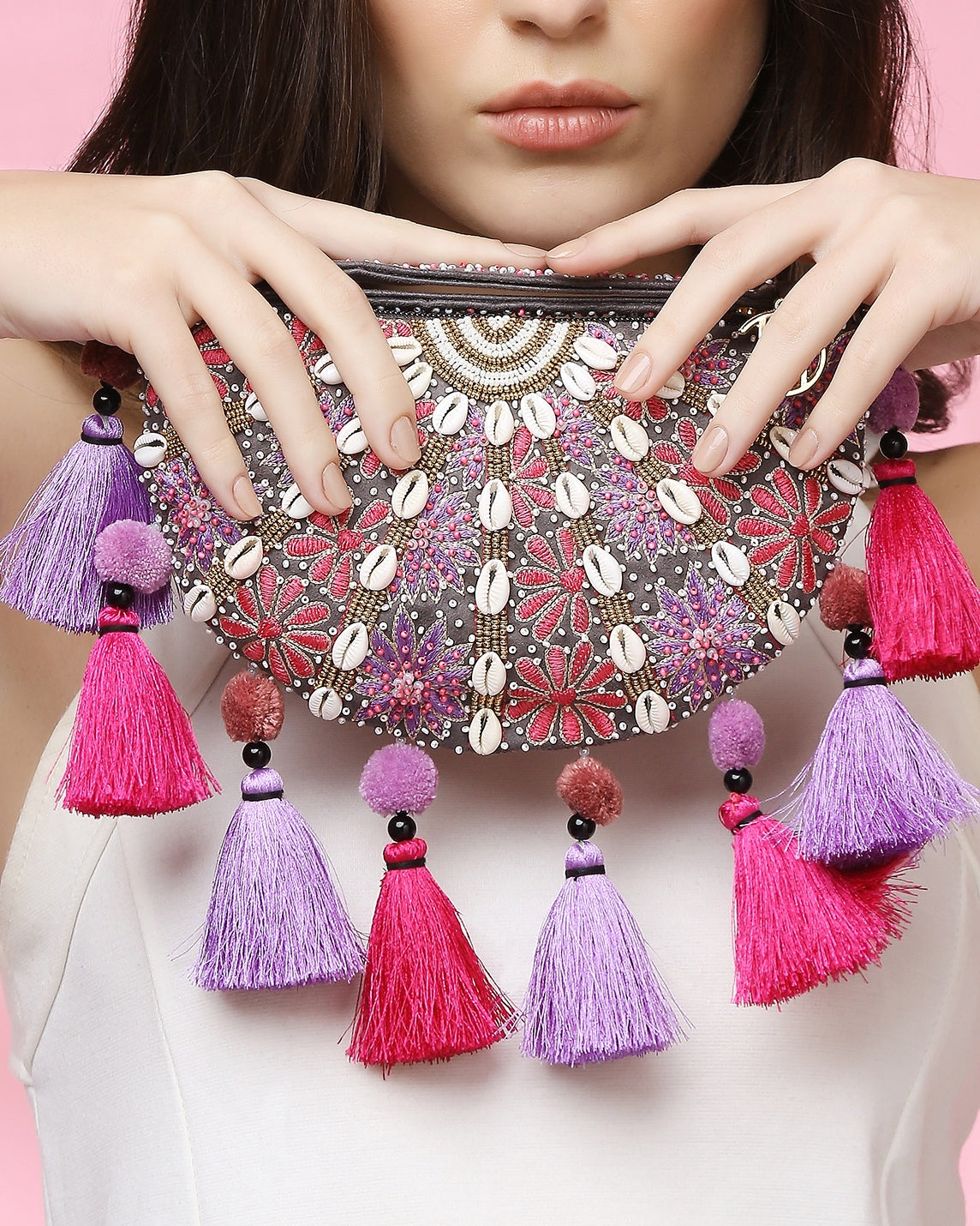 Luna Grey Halfmoon Clutch