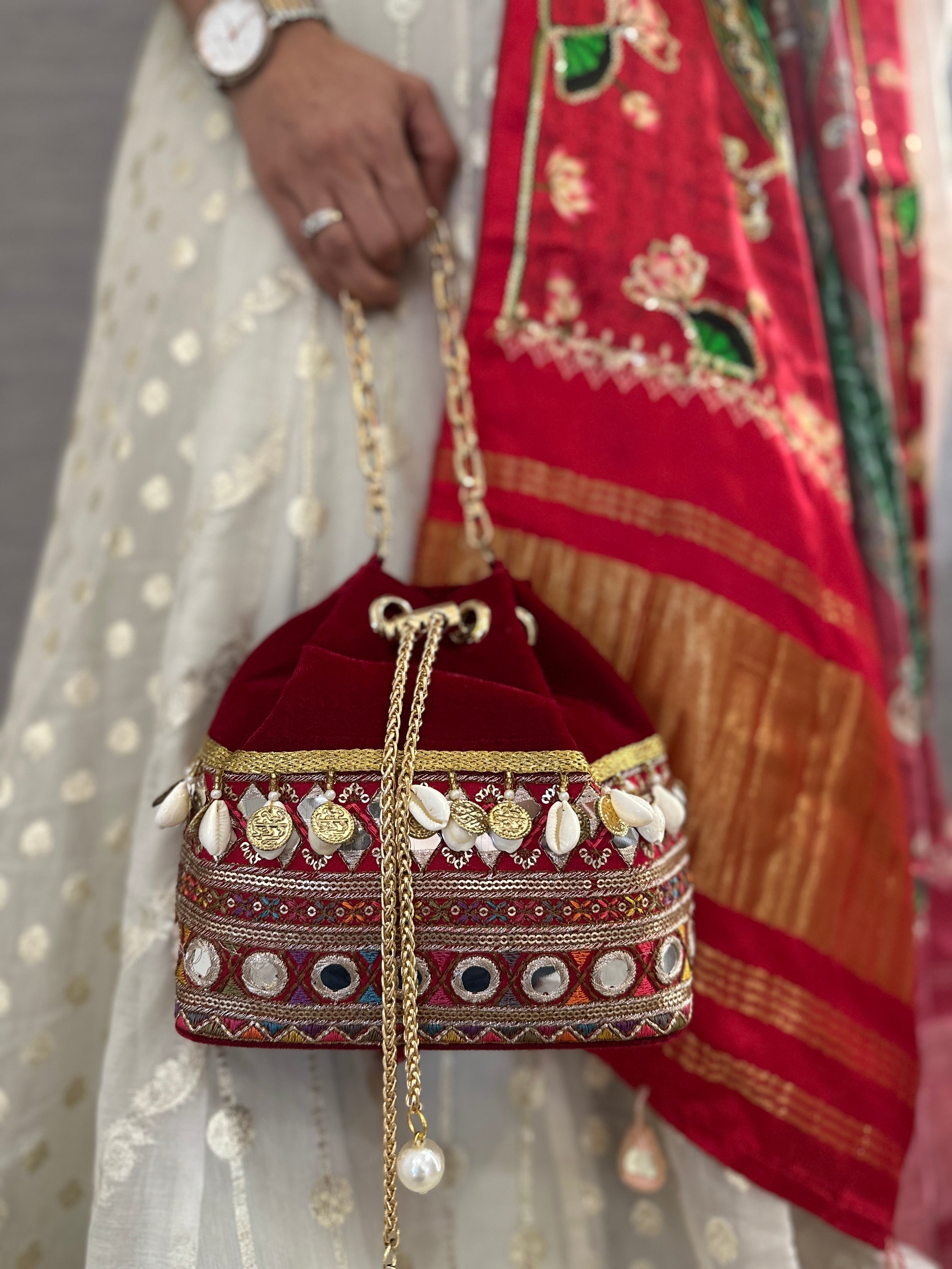 Rani Red Velvet Bucket Bag