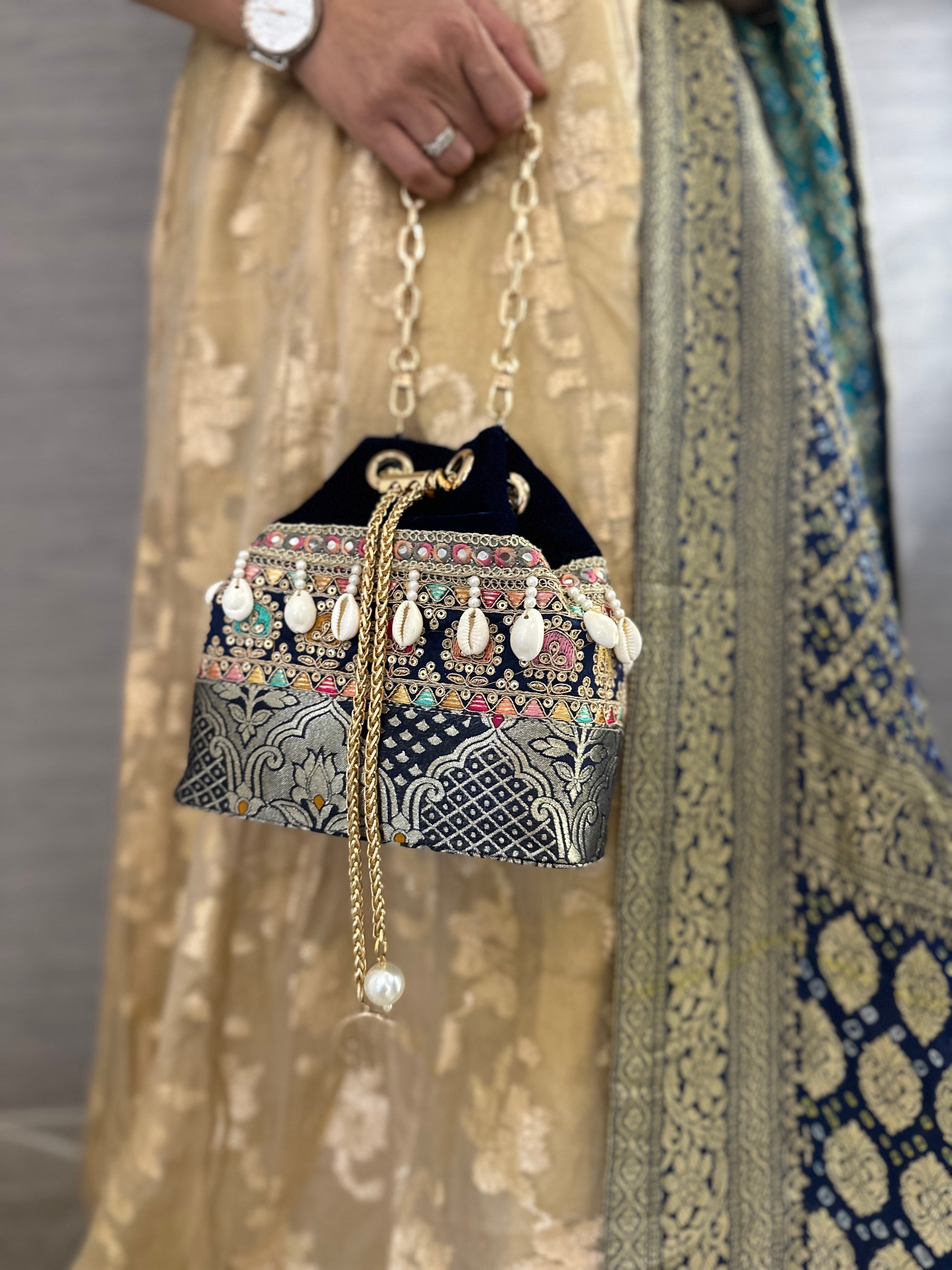 Rani Blue Velvet Bucket Bag