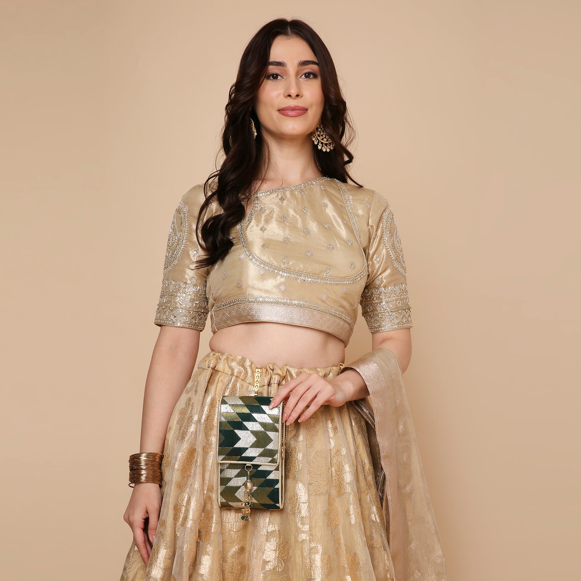 Banarasi Ikat Green Mobile Bag
