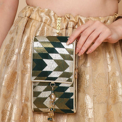 Banarasi Ikat Green Mobile Bag