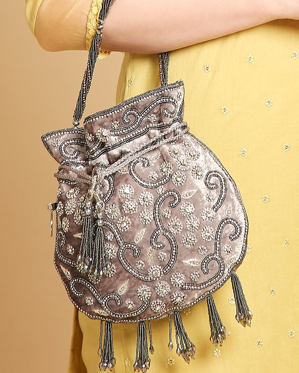 Ava Grey Velvet Potli