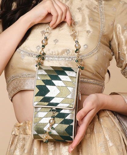 Banarasi Ikat Green Mobile Bag