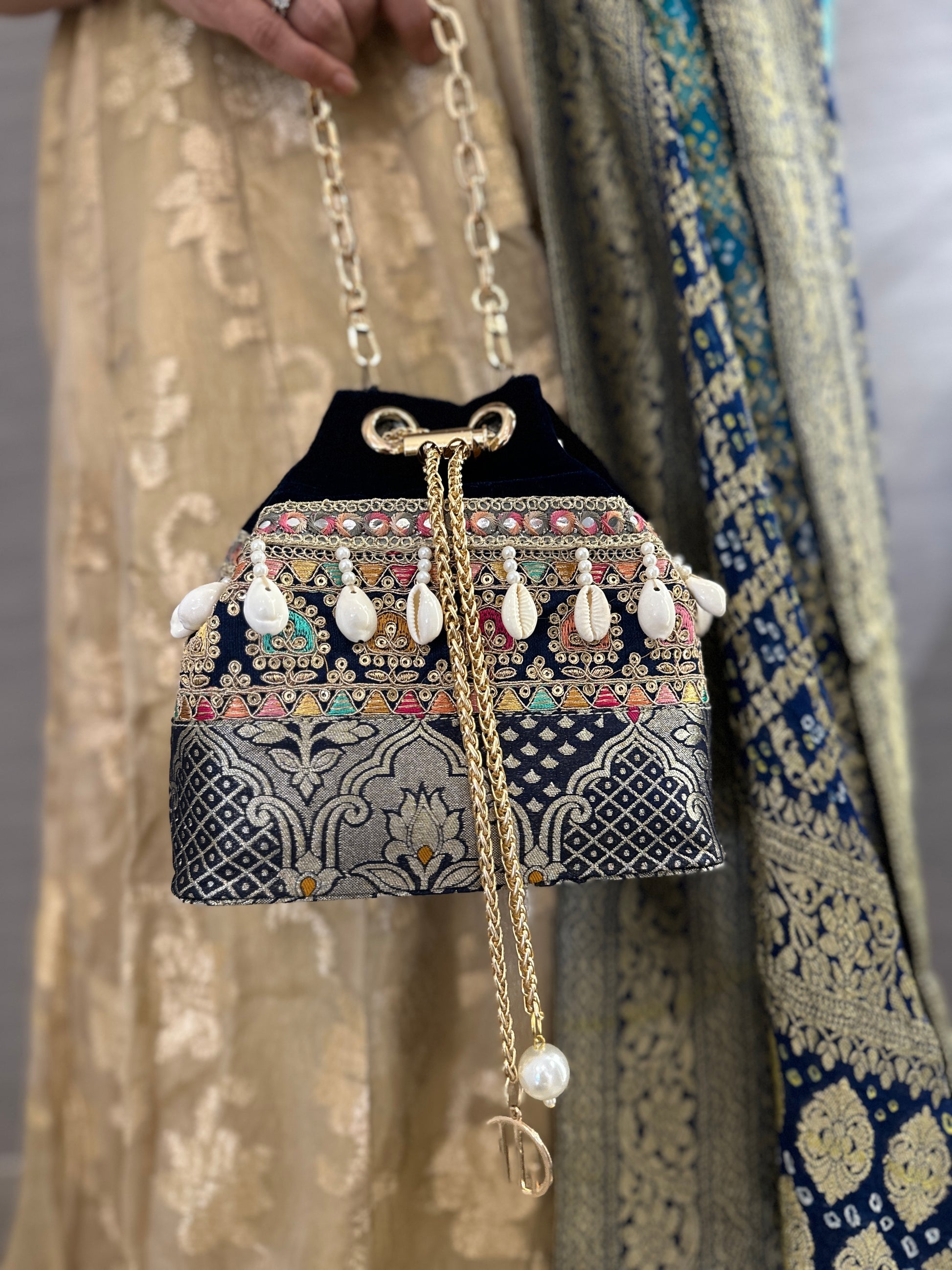 Rani Blue Velvet Bucket Bag