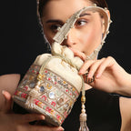 Beige Multi Colour Bucket Potli