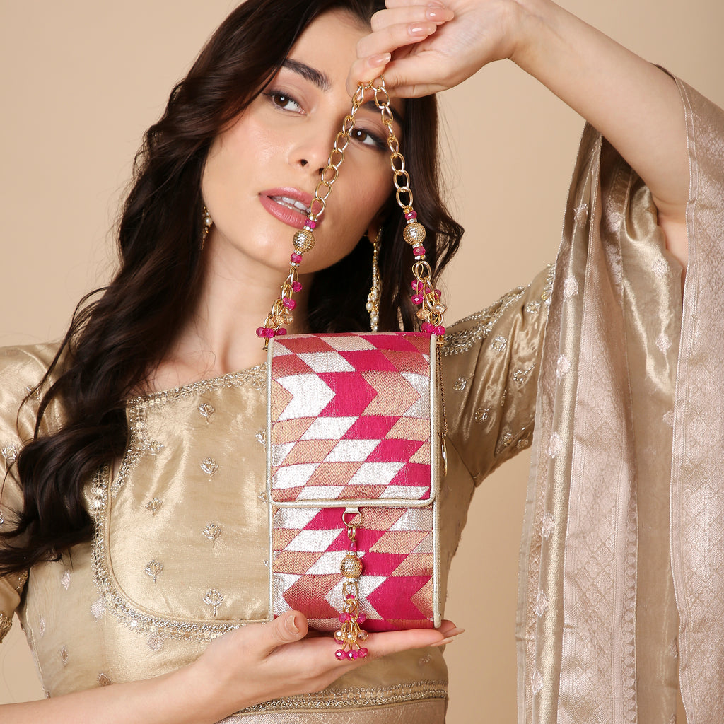 Banarasi Ikat Pink Mobile Bag