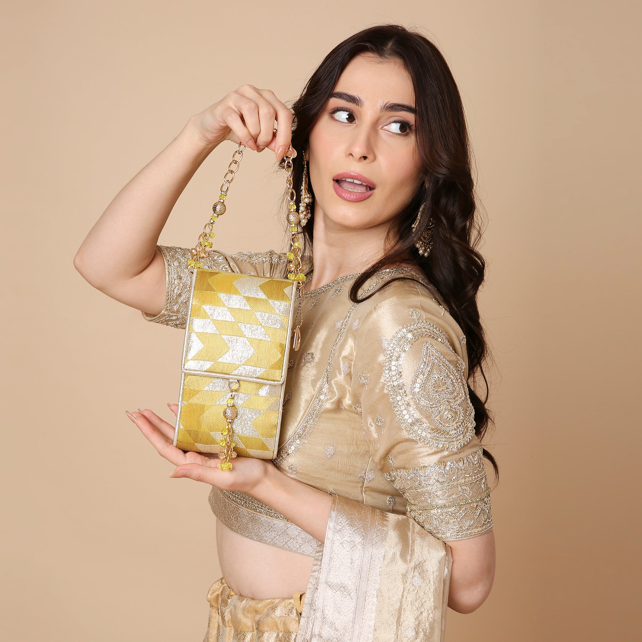 Banarasi Ikat Yellow Mobile Bag