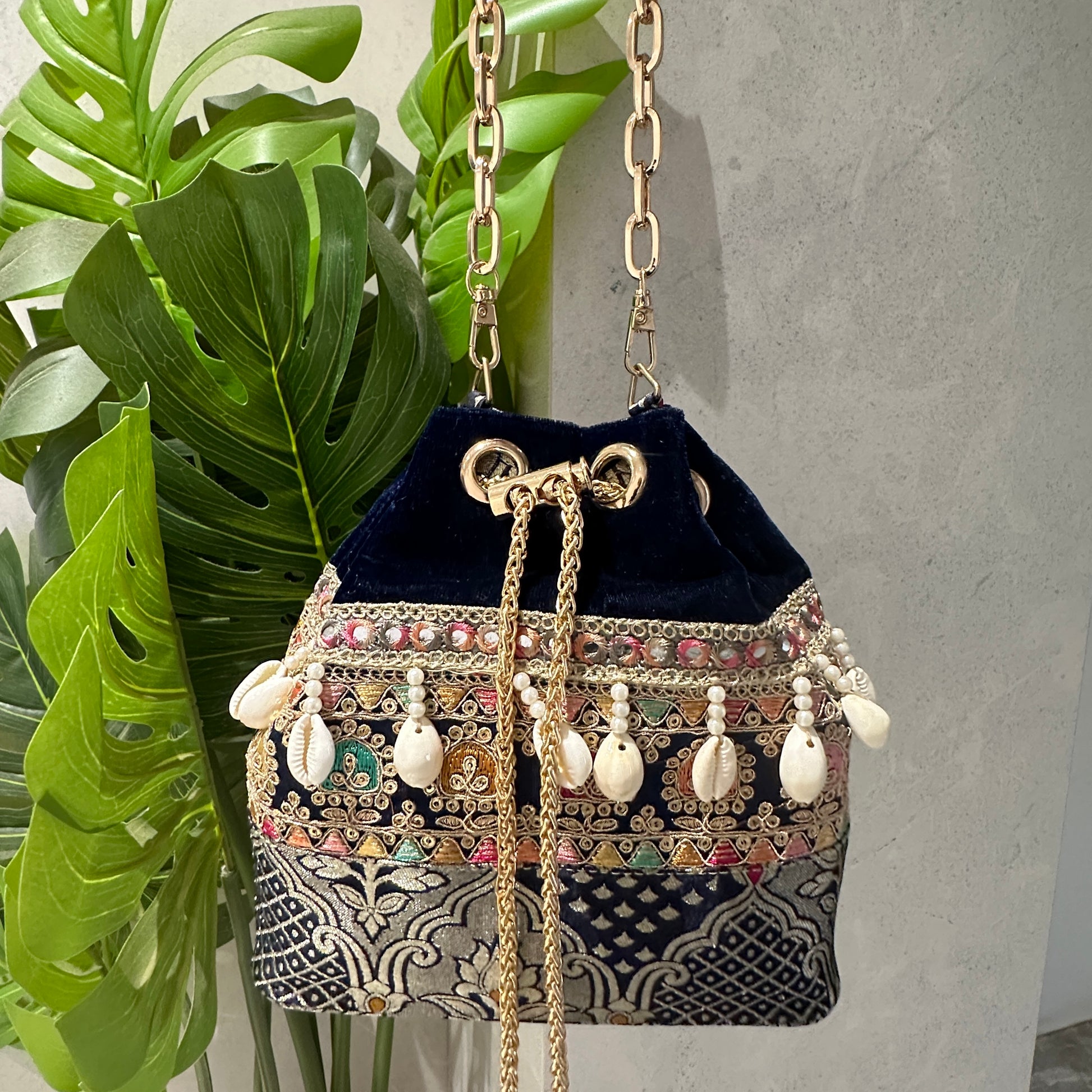 Rani Blue Velvet Bucket Bag