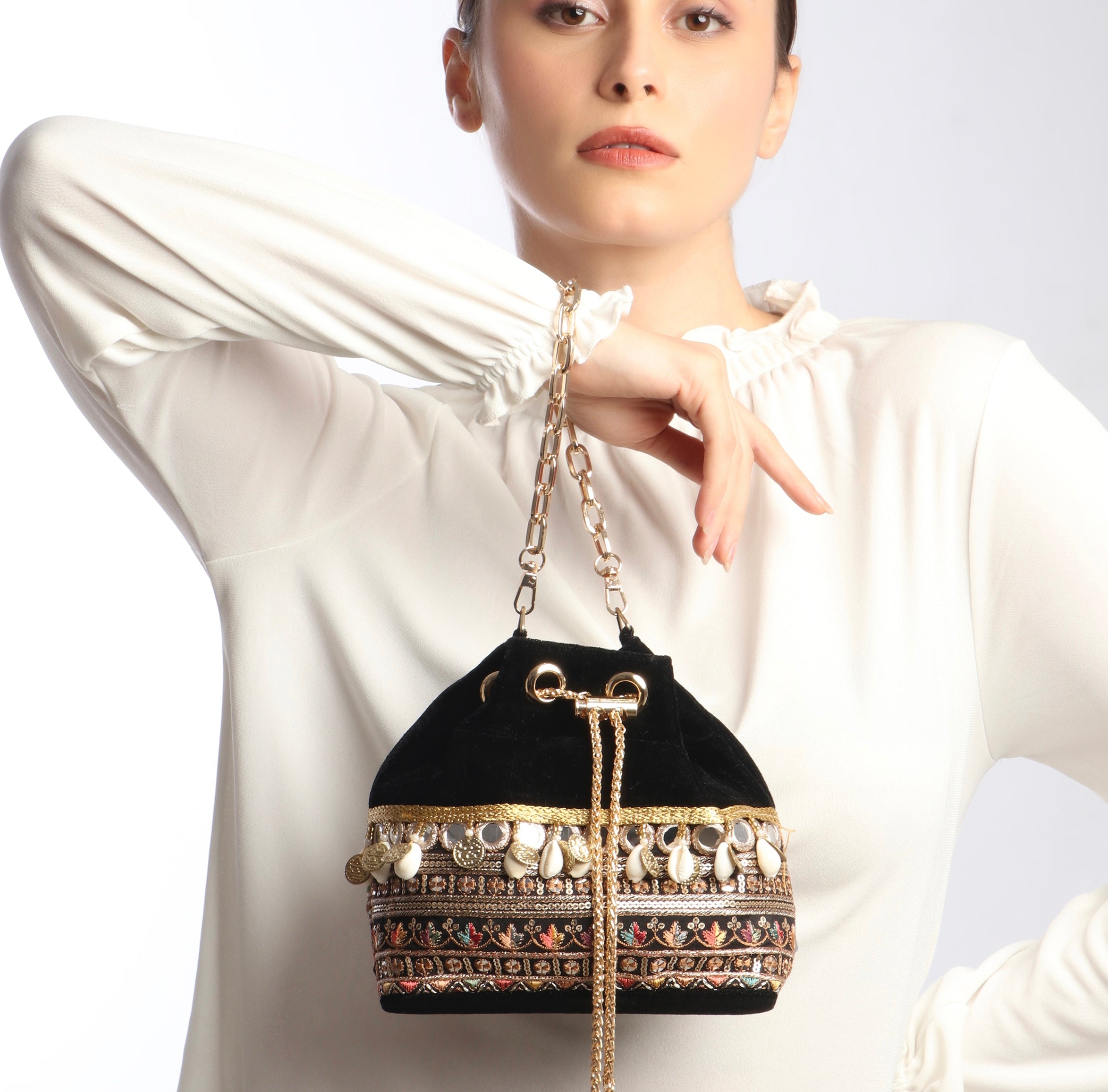 Rani Black Velvet Bucket Bag