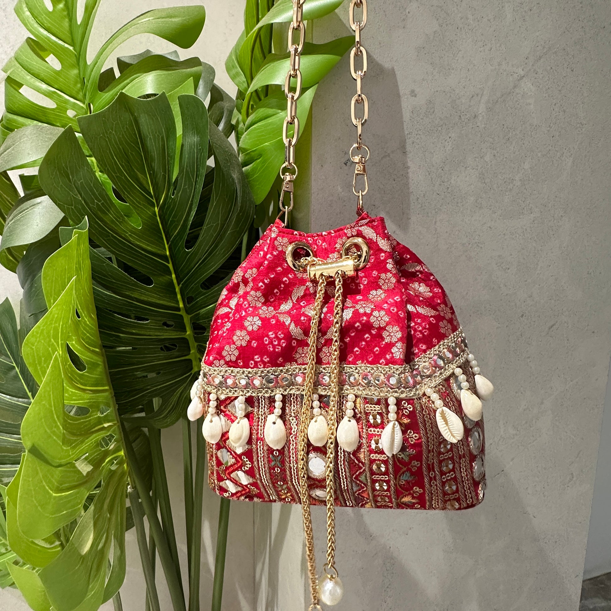 Rani Red Bandhani Bucket Bag