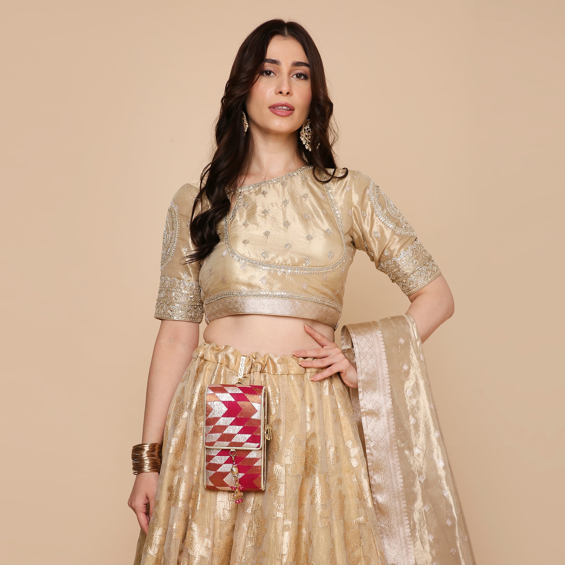 Banarasi Ikat Pink Mobile Bag