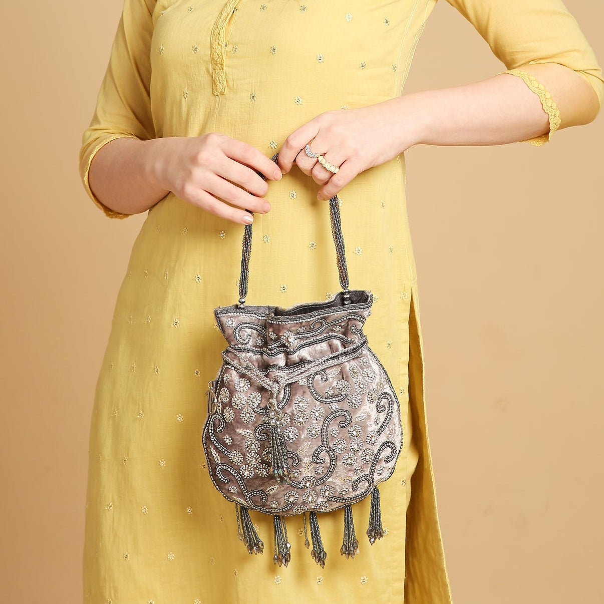 Ava Grey Velvet Potli