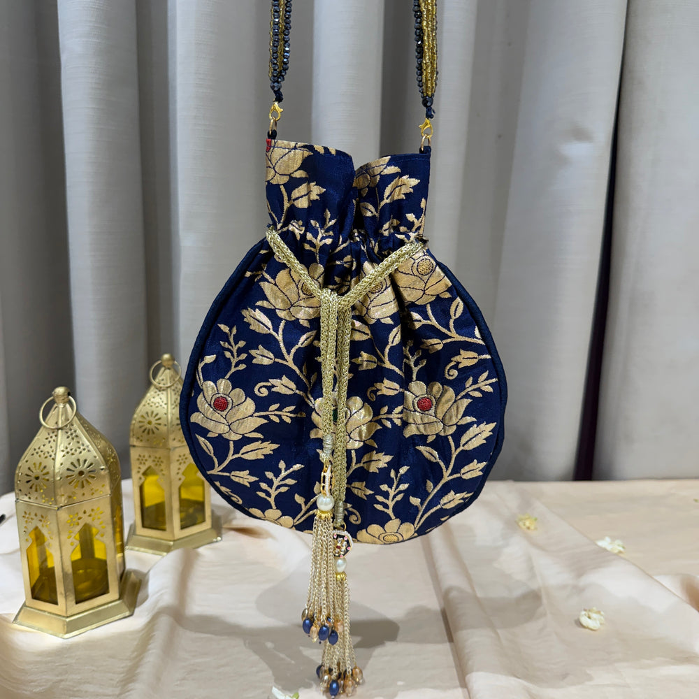 Banarasi Blue Floral Potli