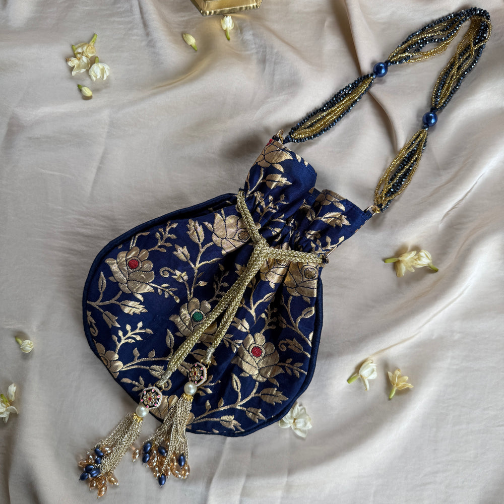 Banarasi Blue Floral Potli