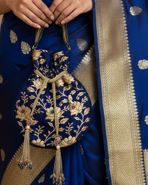 Banarasi Blue Floral Potli
