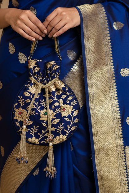 Banarasi Blue Floral Potli
