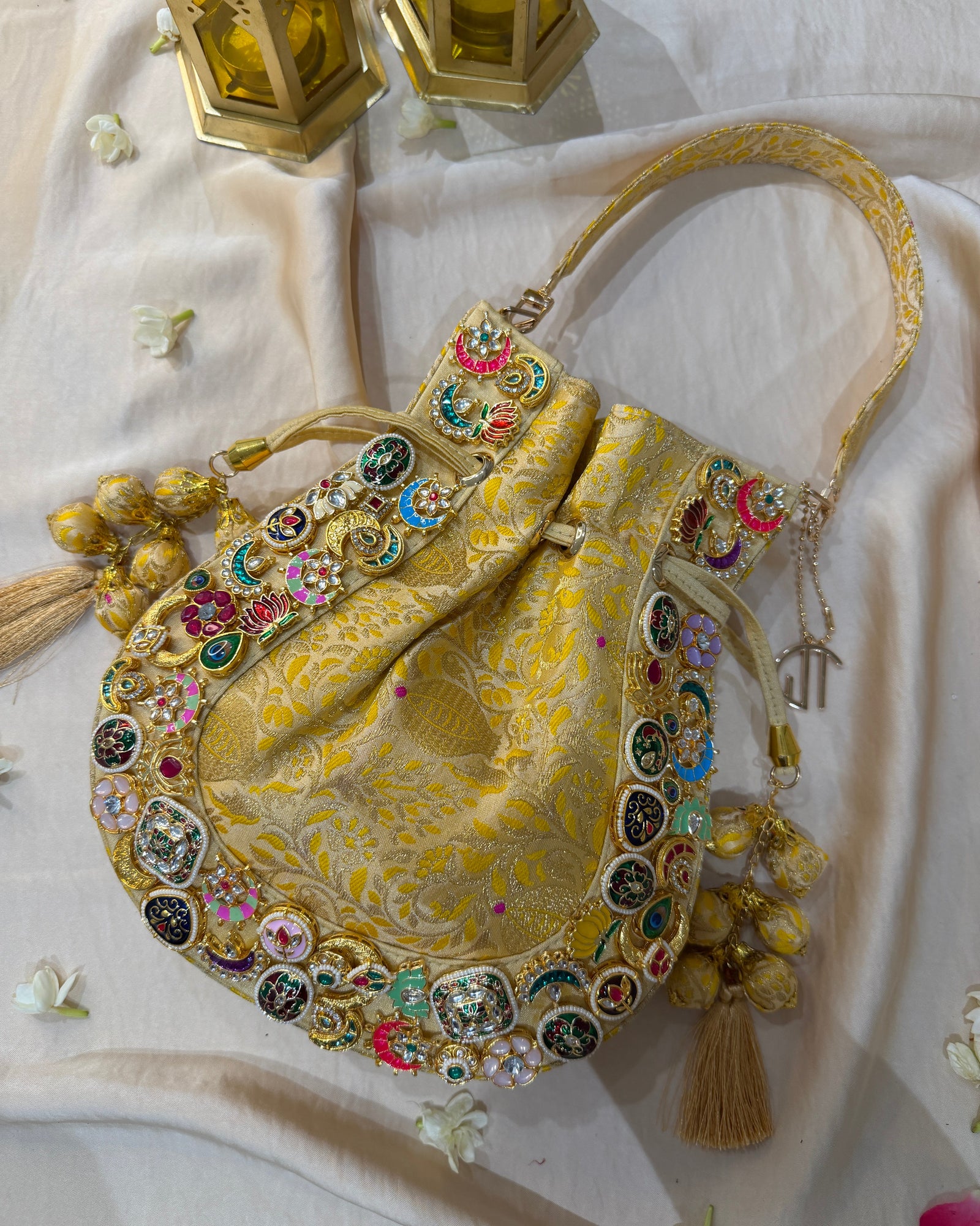 Banarasi Kundan Golden Potli Bag