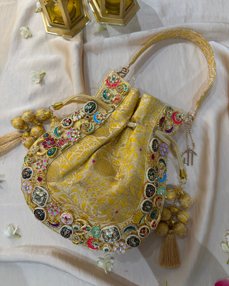 Banarasi Kundan Golden Potli Bag