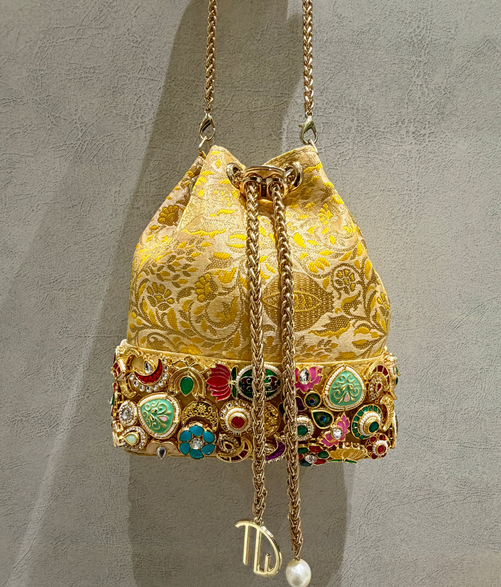 Banarasi Kundan Golden Bucket Bag