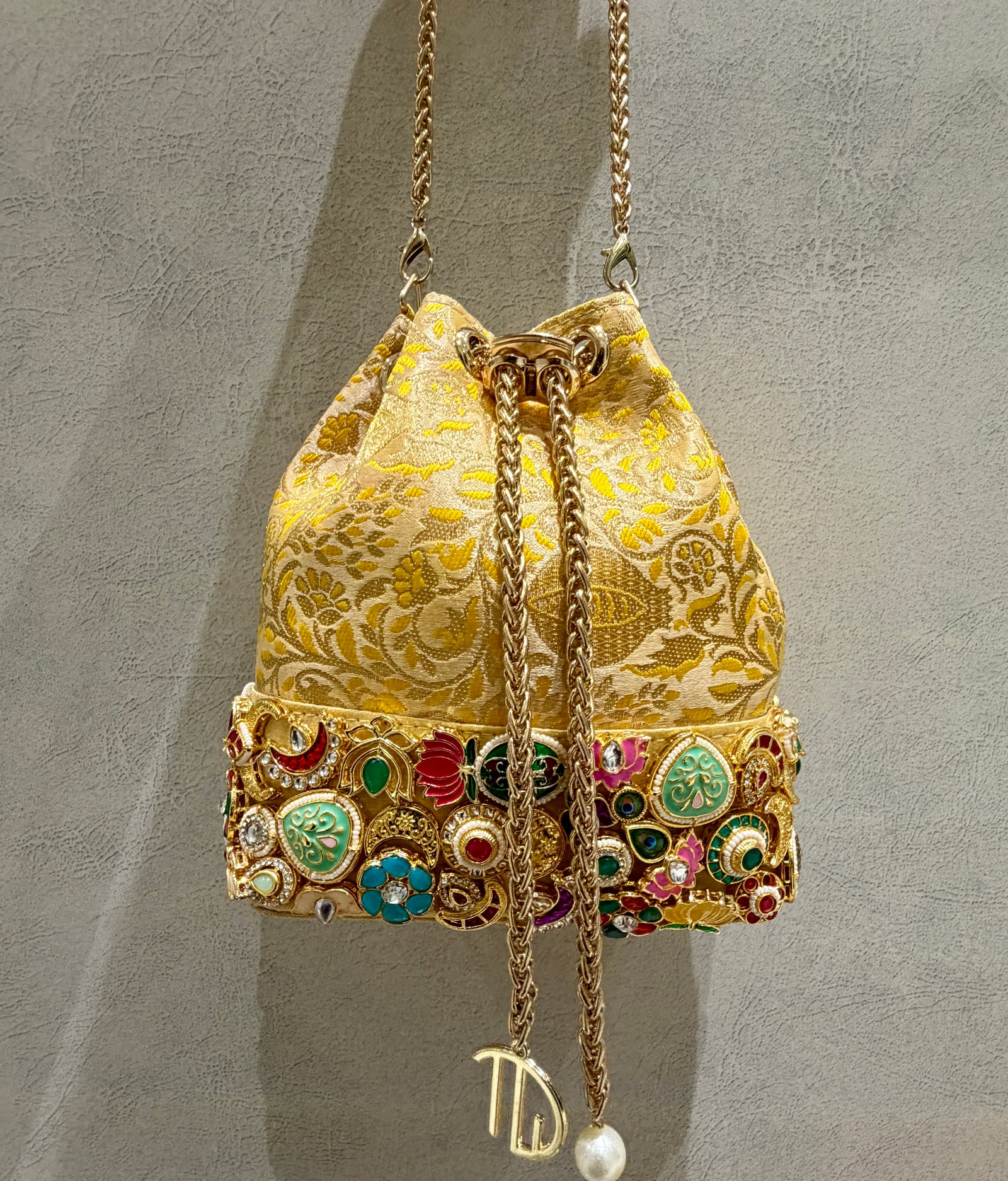 Banarasi Kundan Golden Bucket Bag