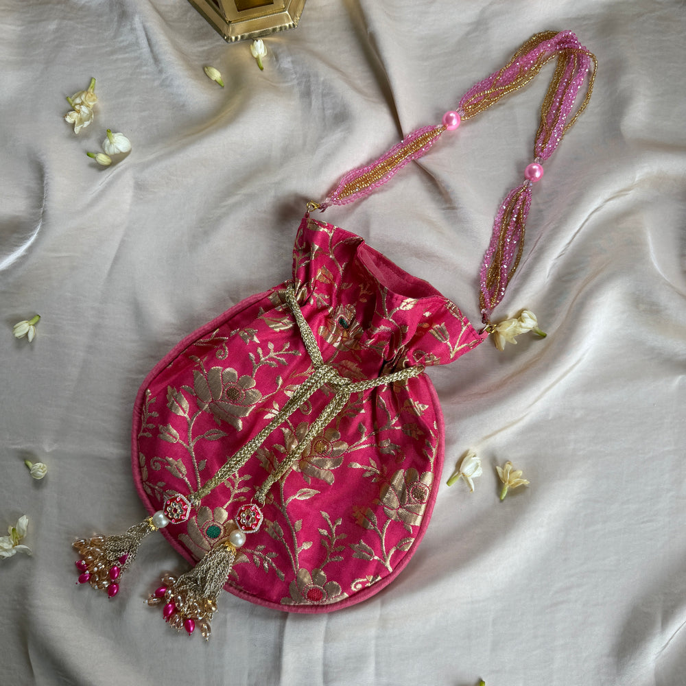 Banarasi Pink Floral Potli