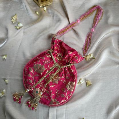 Banarasi Pink Floral Potli