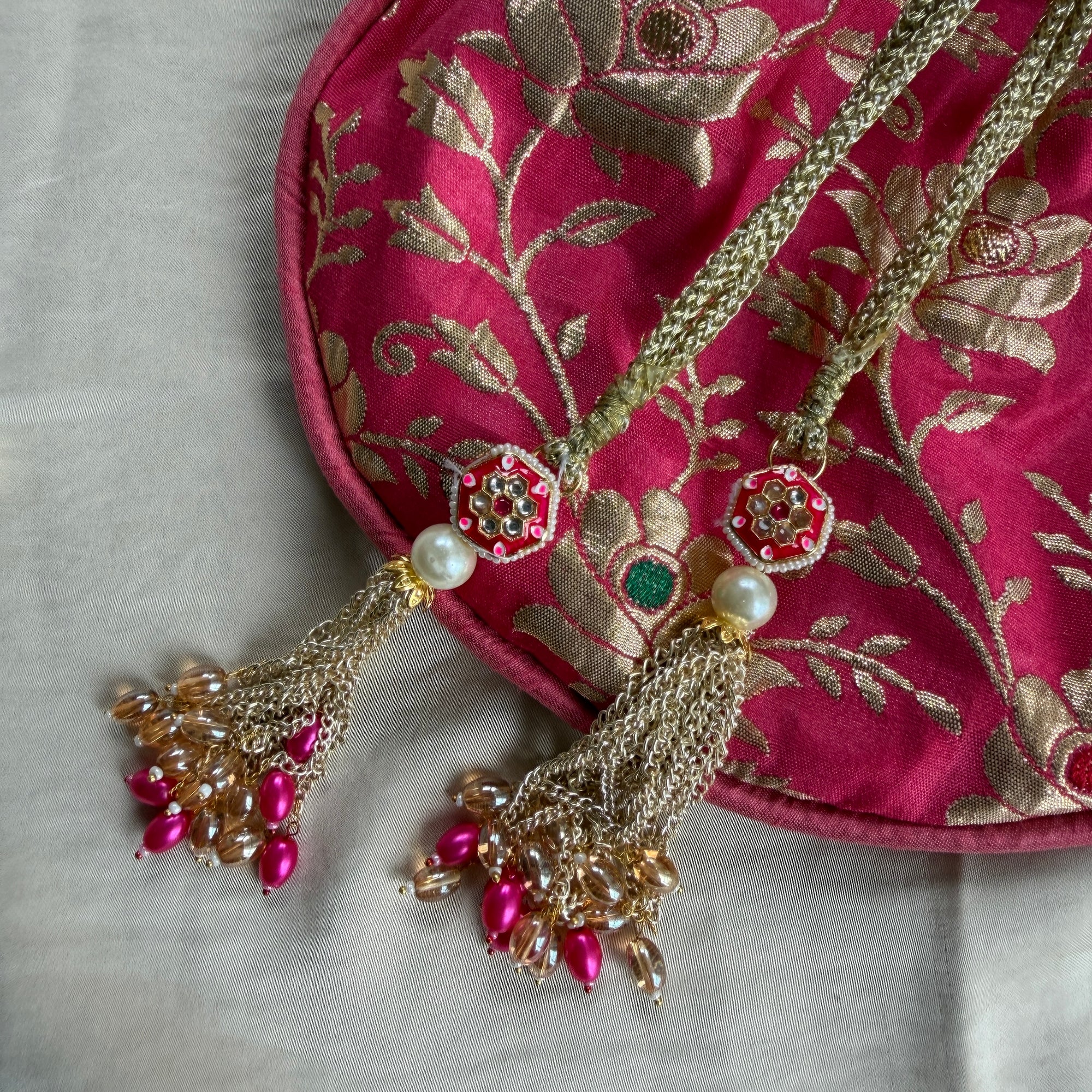 Banarasi Pink Floral Potli