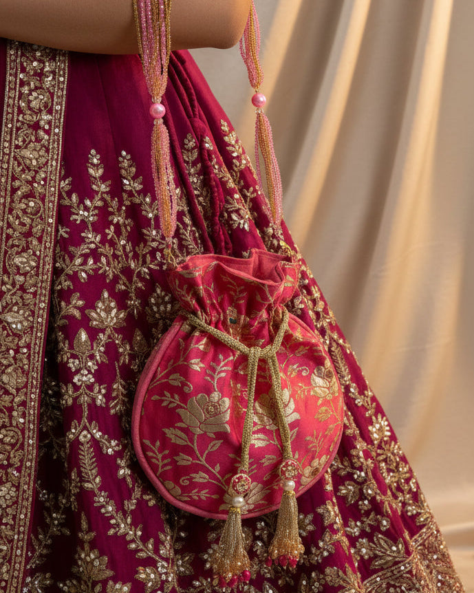 Banarasi Pink Floral Potli