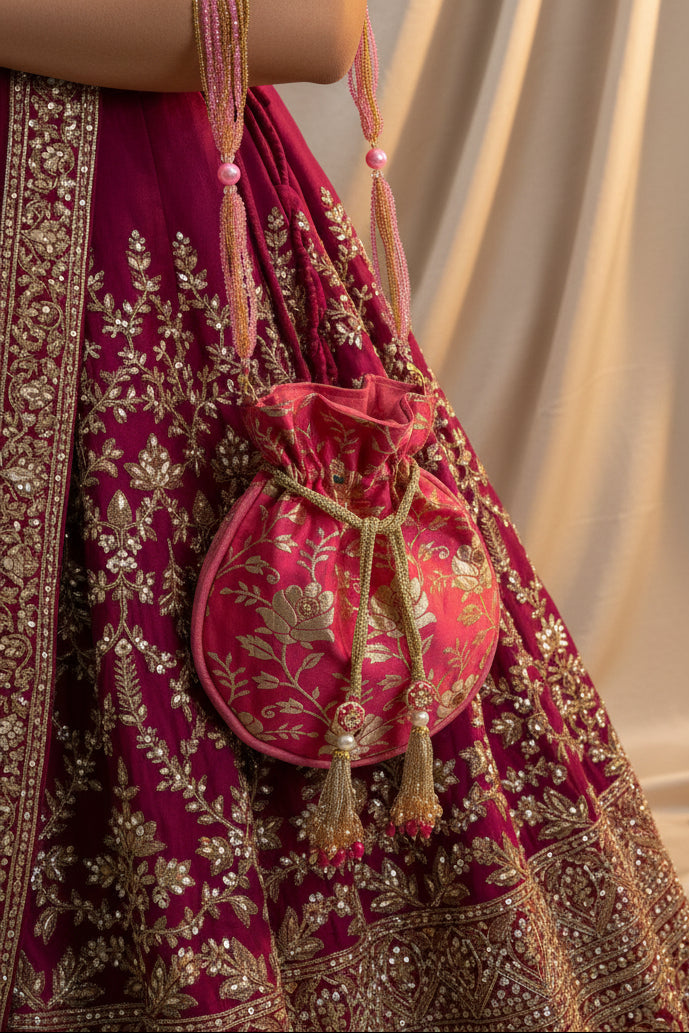Banarasi Pink Floral Potli