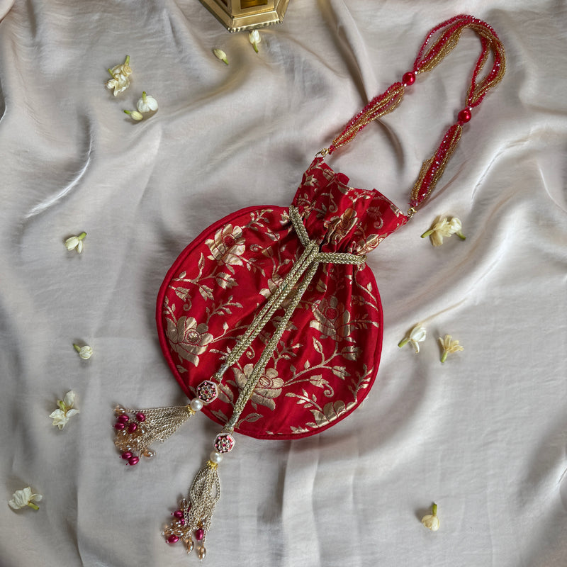 Banarasi Red Floral Potli