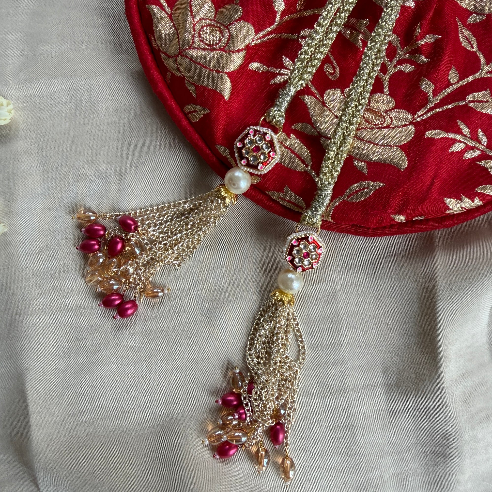 Banarasi Red Floral Potli