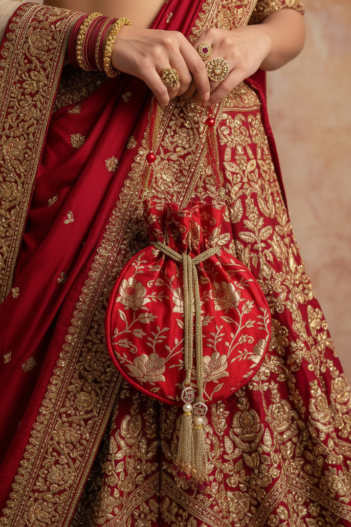Banarasi Red Floral Potli