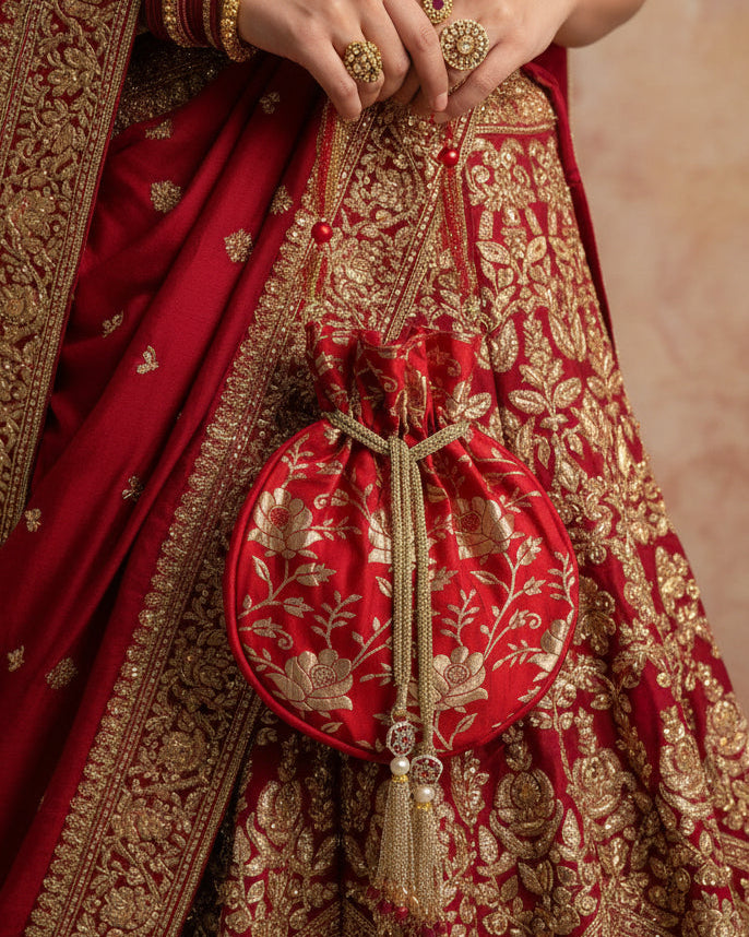 Banarasi Red Floral Potli