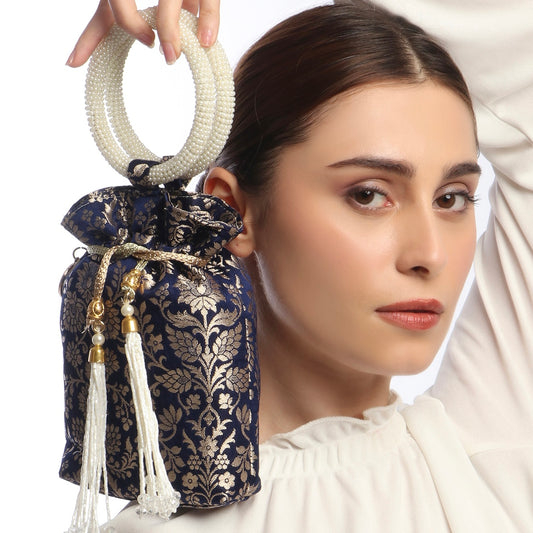 Banarsi Silk Blue Potli