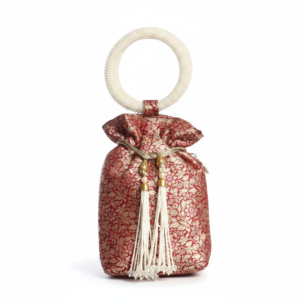 Banarsi Silk Red Potli
