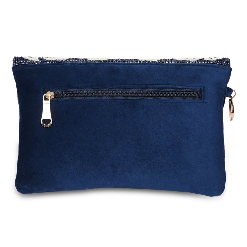 Beaded Tassel Blue Clutch