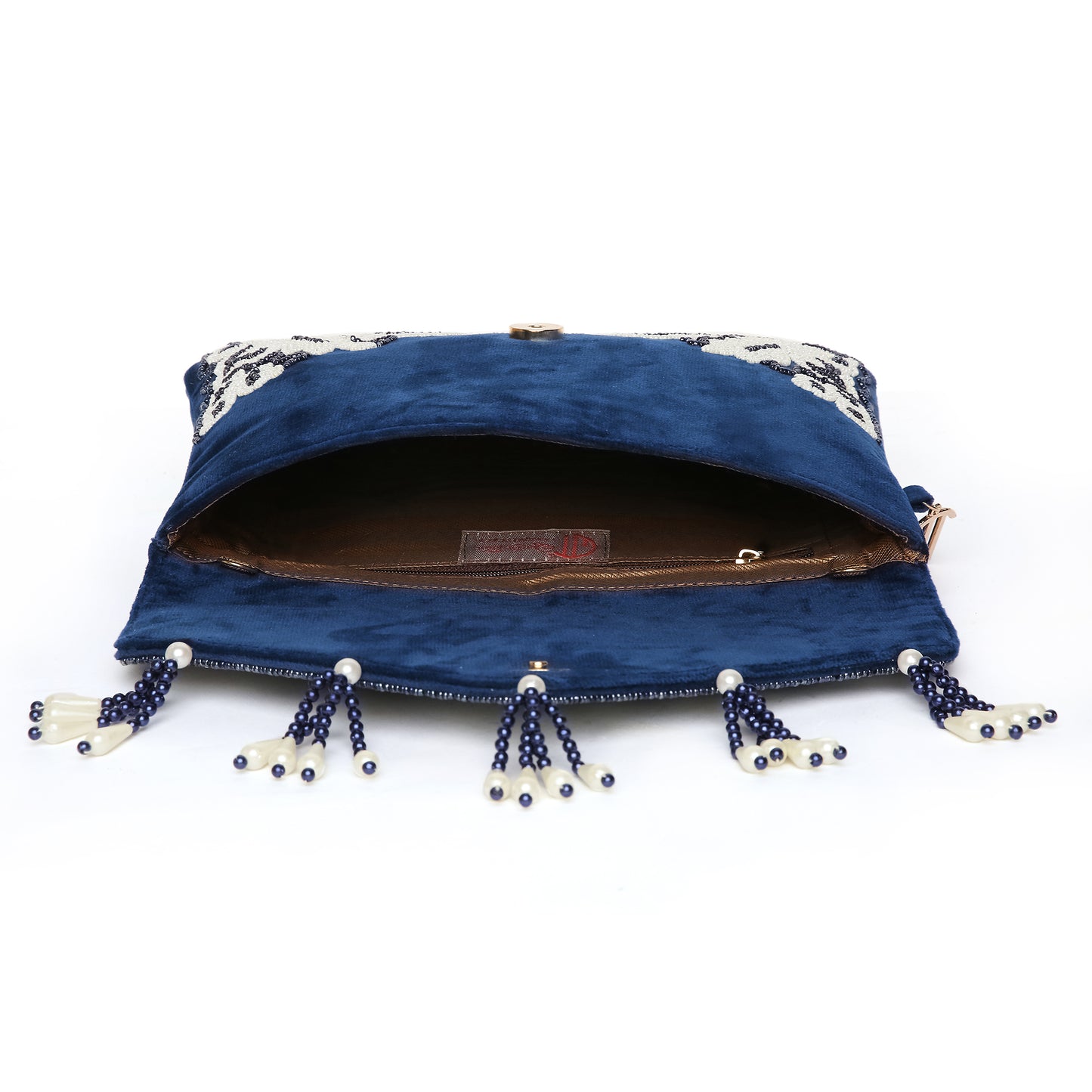 Beaded Tassel Blue Clutch