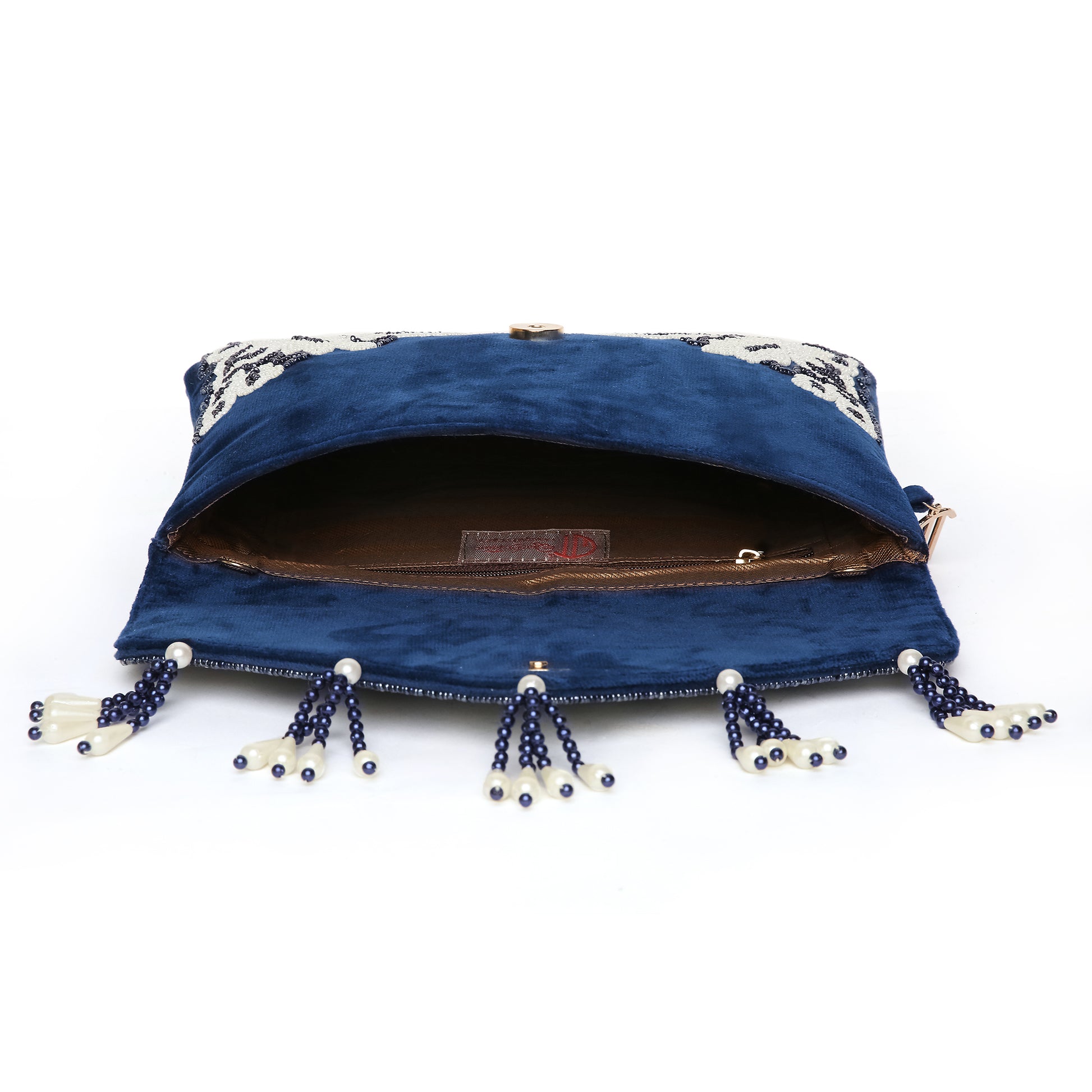 Beaded Tassel Blue Clutch