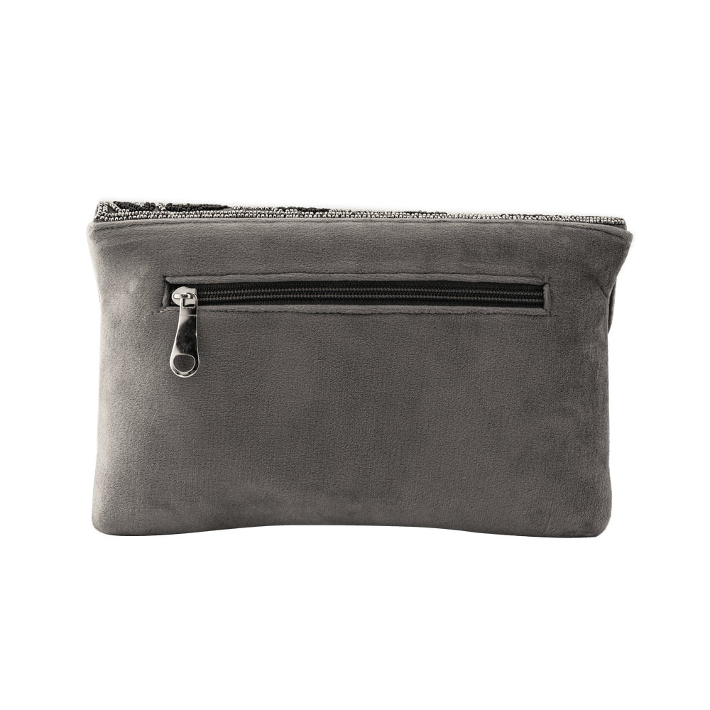 Beaded Tassel Grey Clutch