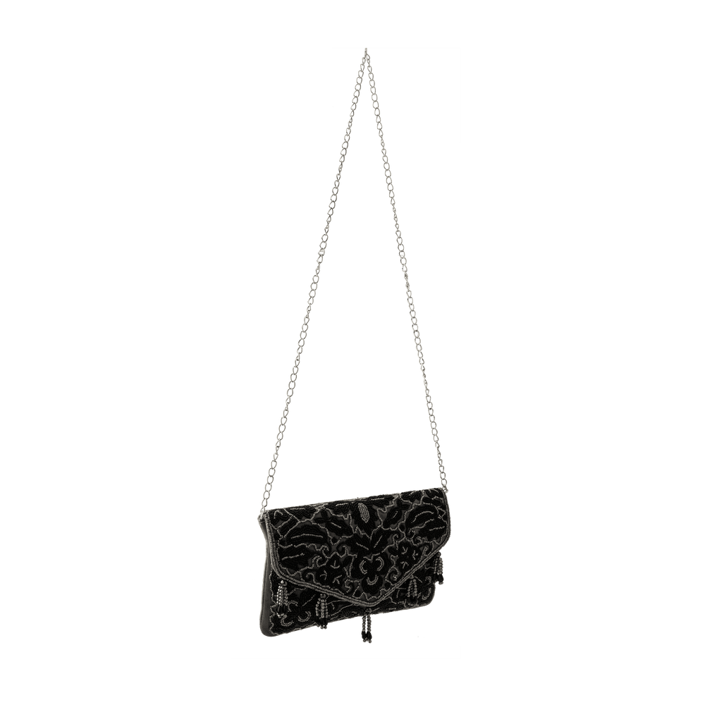 Beaded Tassel Grey Clutch